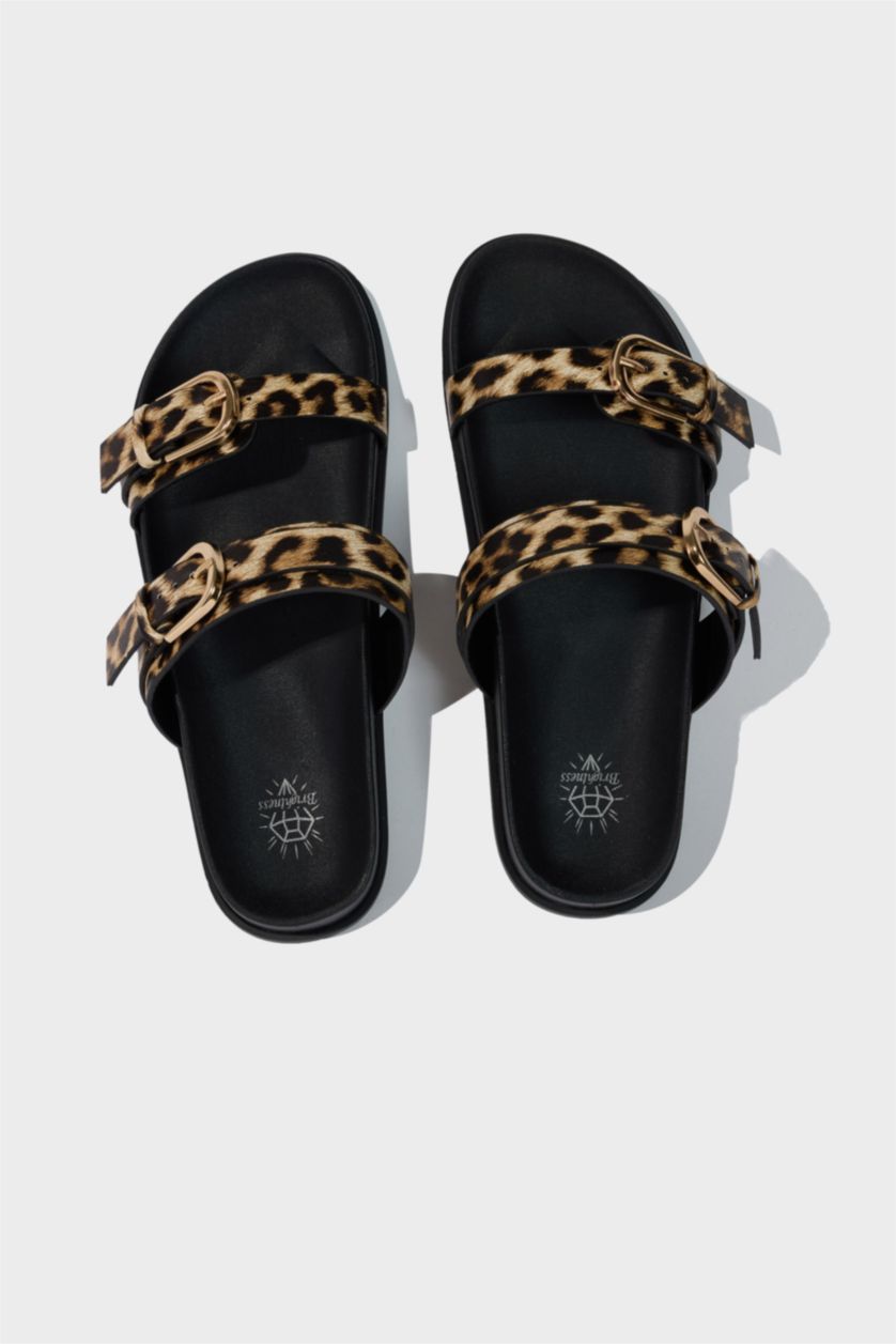 نساء أسود شبشب جلد صناعي بكعب مسطح