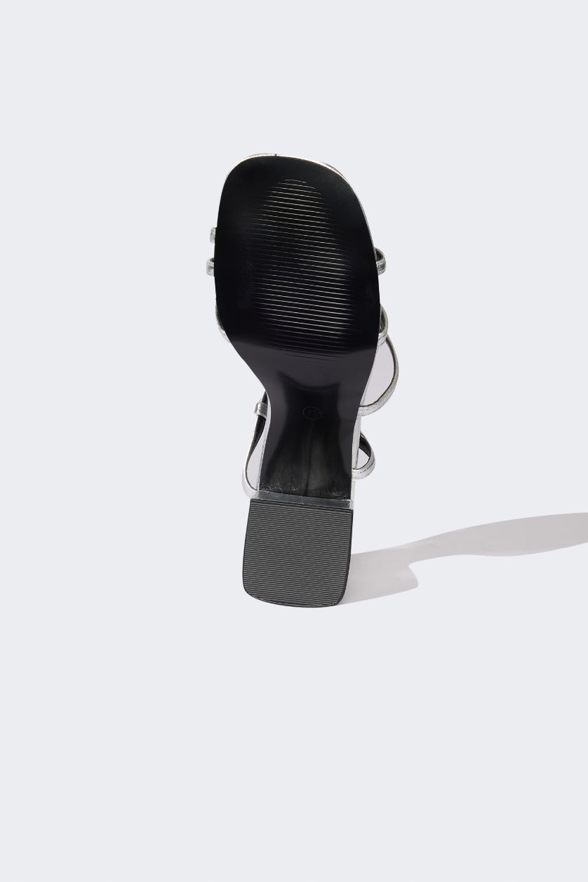 Kadın Gümüş Kadın Yüksek Taban Suni Deri Topuklu Sandalet