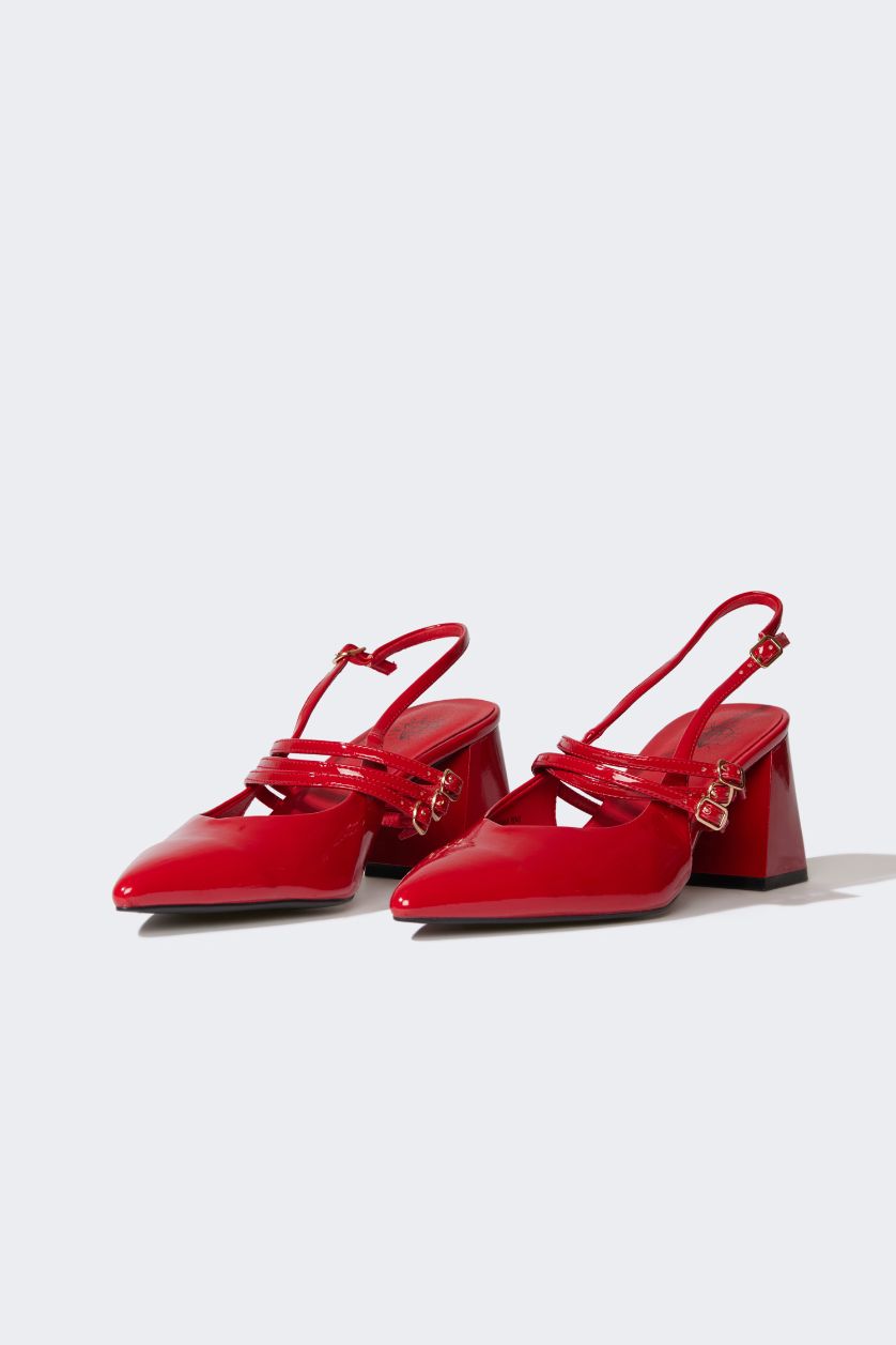 WOMAN Red Woman Faux Leather Heeled Sandals