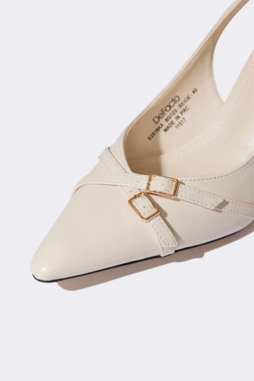 Woman Beige Woman Faux Leather Heeled Sandals