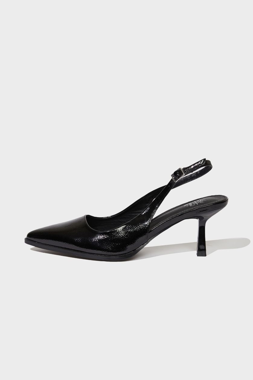 نساء أسود صندل نسائي جلد صناعي بكعب عالي