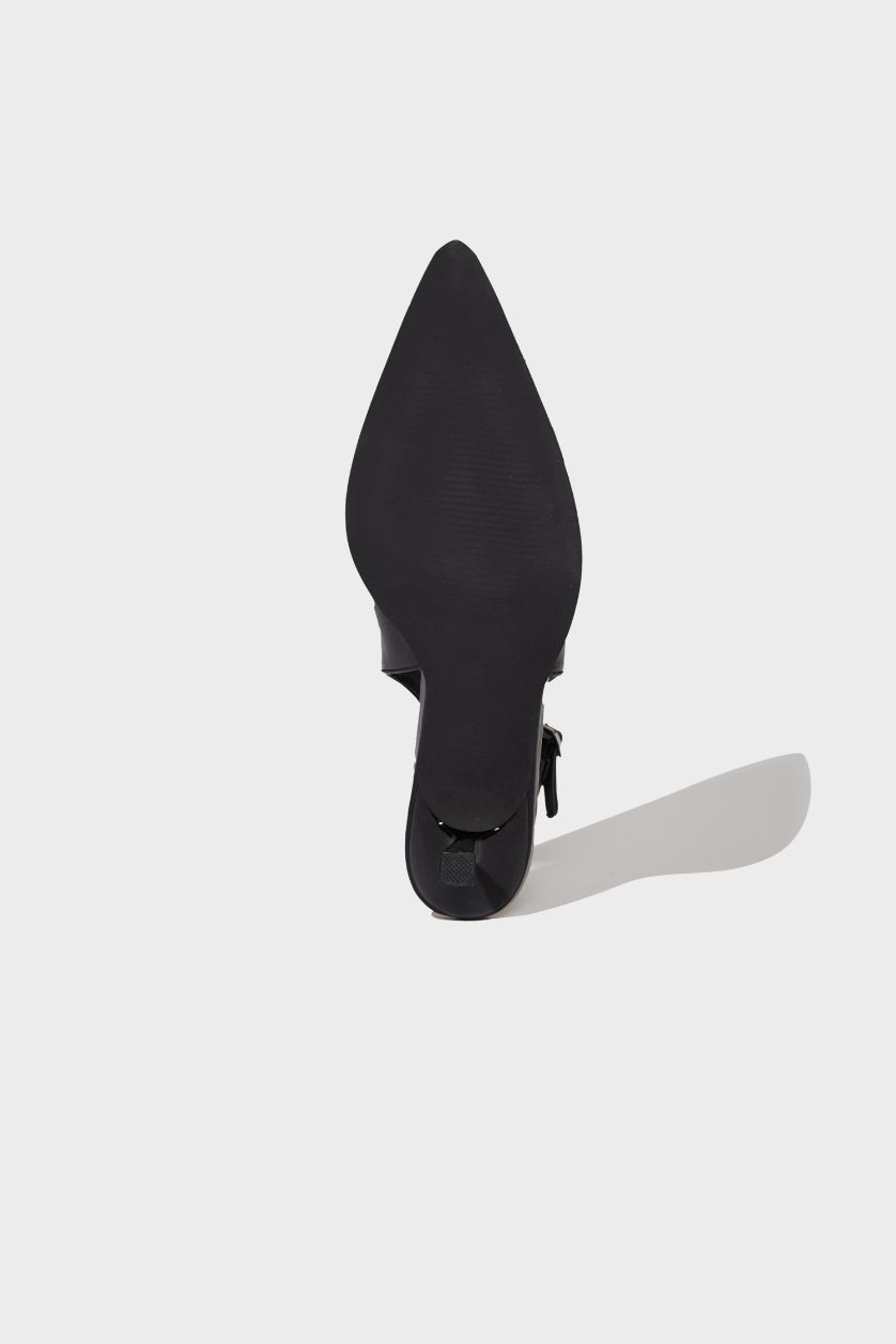 نساء أسود صندل نسائي جلد صناعي بكعب عالي