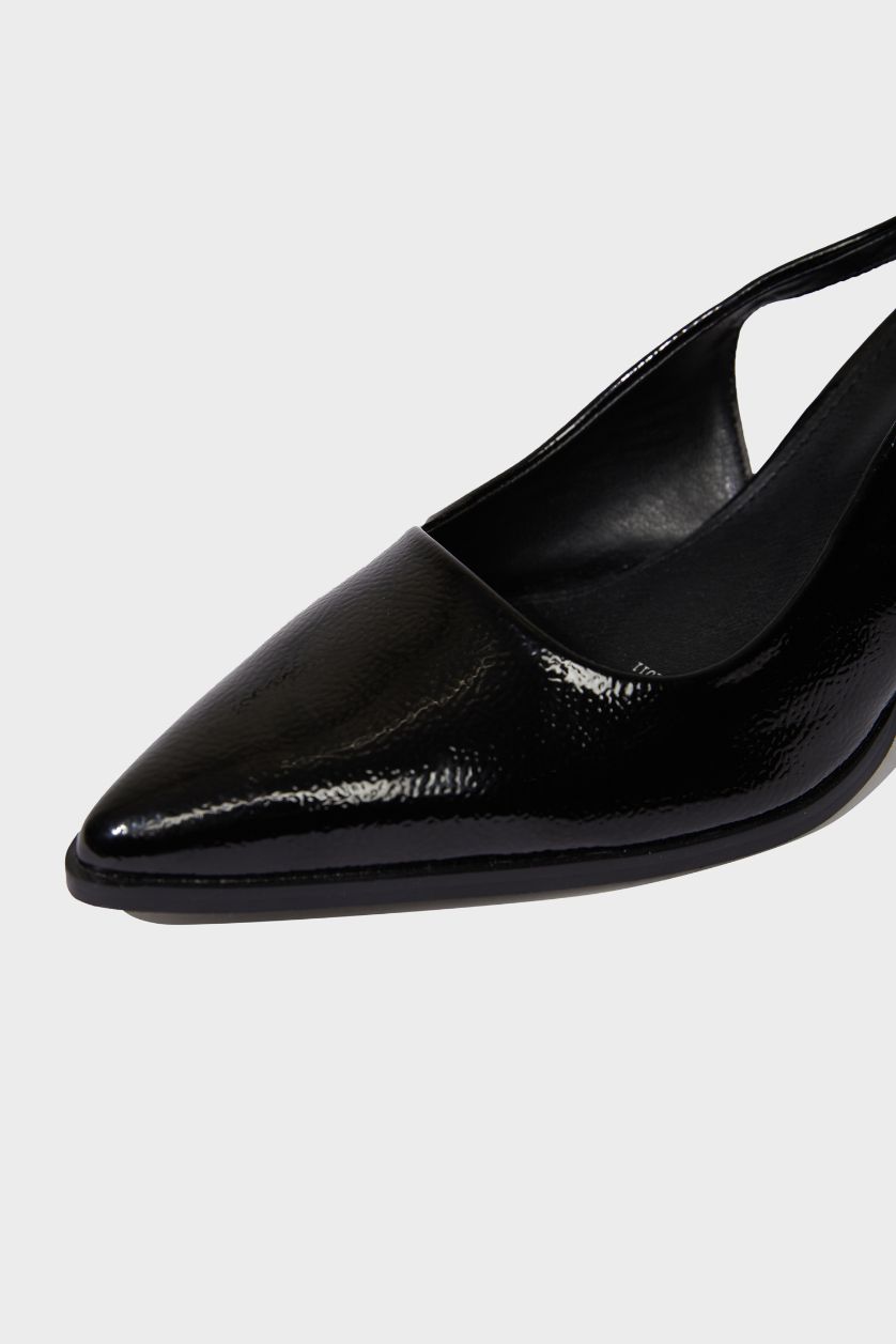 نساء أسود صندل نسائي جلد صناعي بكعب عالي