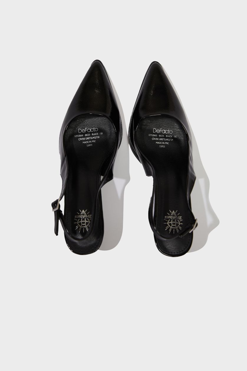 نساء أسود صندل نسائي جلد صناعي بكعب عالي