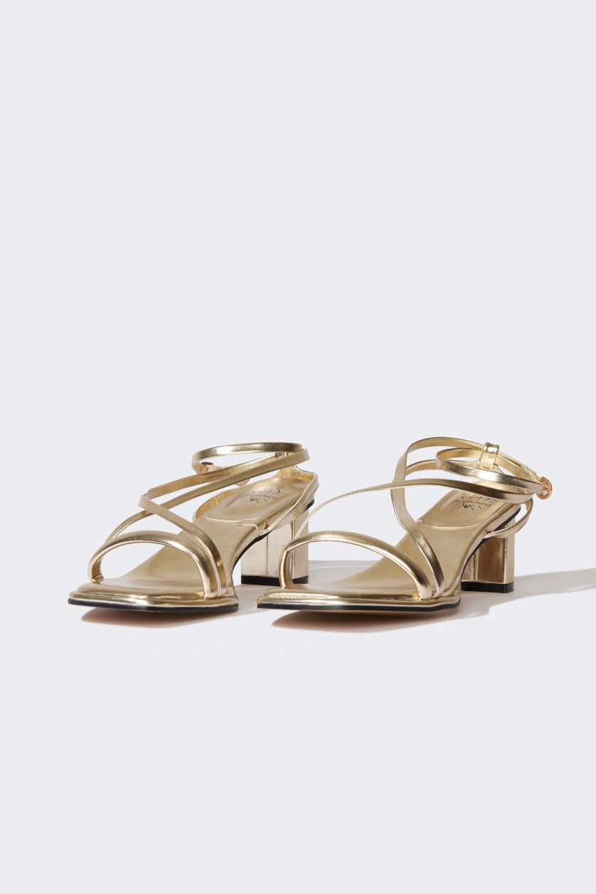 WOMAN GOLD Woman Faux Leather Heeled Sandals