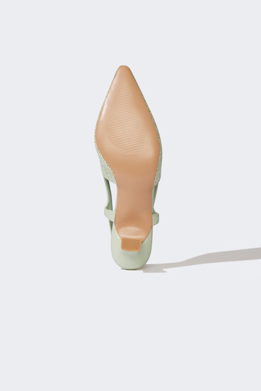 Kadın Yeşil Kadın Bağcıklı Yüksek Taban Suni Deri Topuklu Sandalet