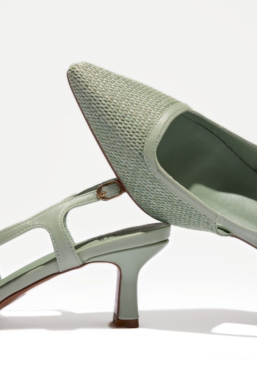 Kadın Yeşil Kadın Bağcıklı Yüksek Taban Suni Deri Topuklu Sandalet