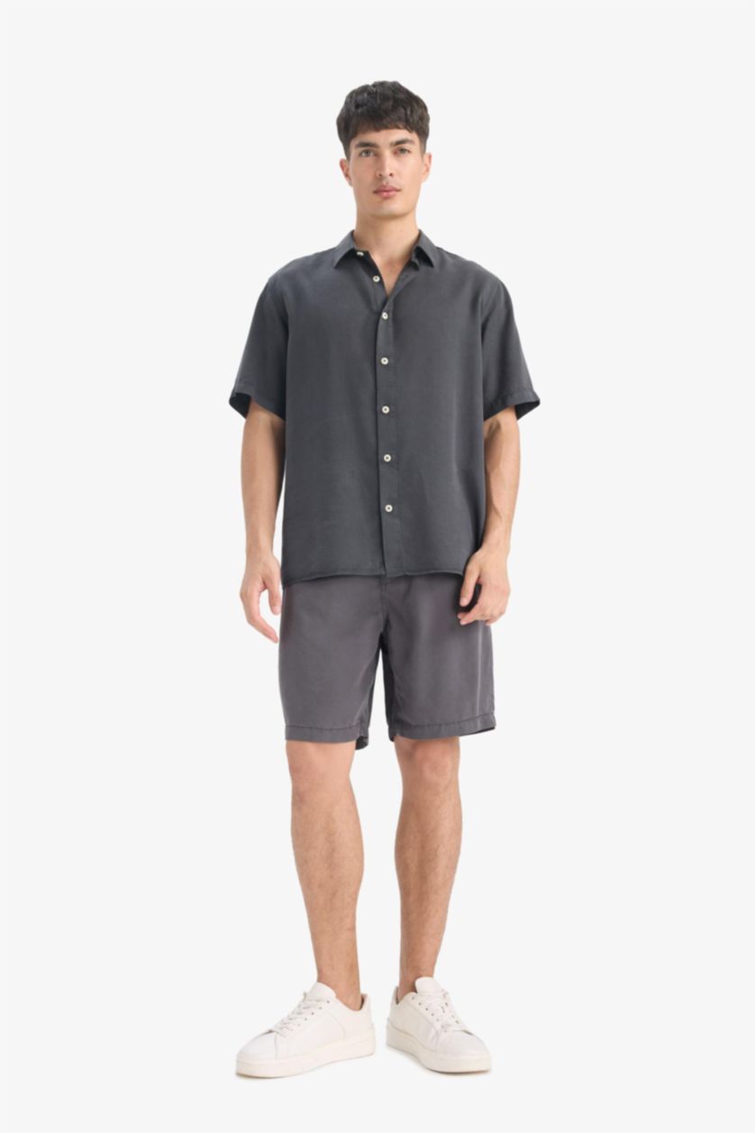 Men Anthracite Regular Fit Tencel Short Sleeve Shirt