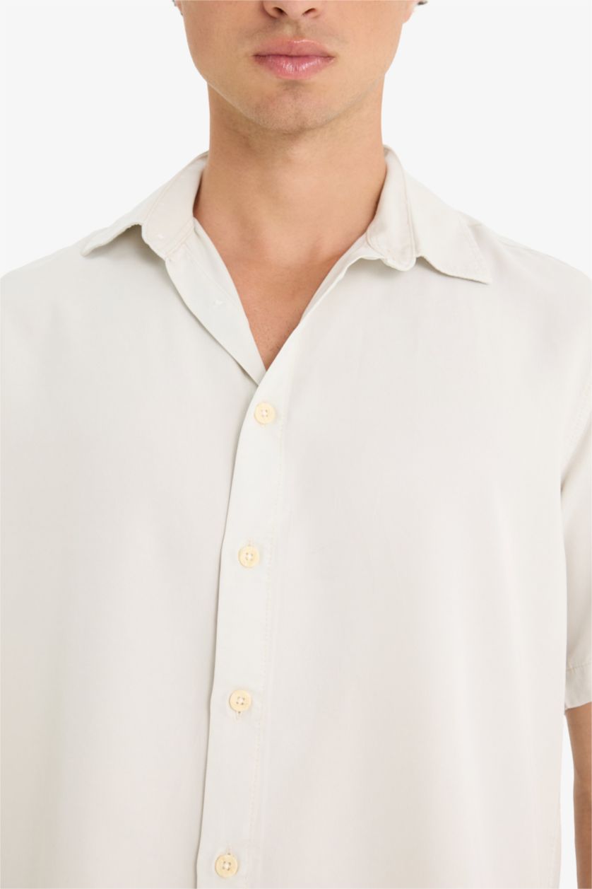 Erkek Açık Gri Regular Fıt Tencel Kısa Kollu Gömlek