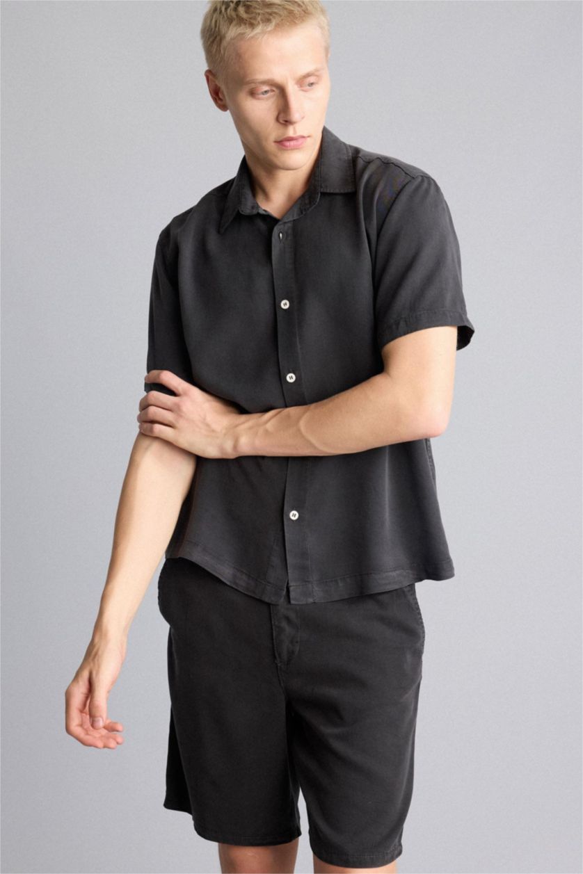 Men Anthracite Regular Fit Sensual Short Sleeve Shirt