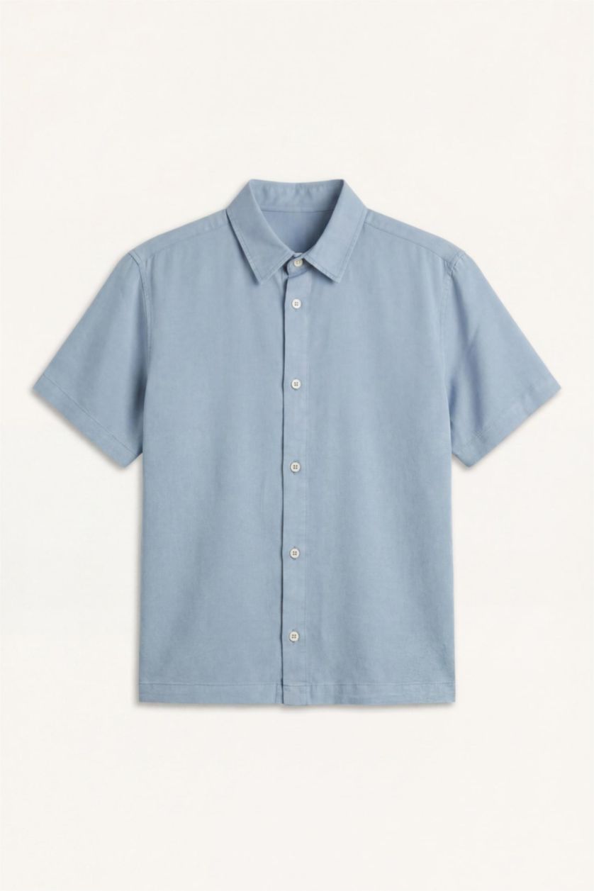 Erkek Mavi Regular Fit Kısa Kollu Tencel Gömlek