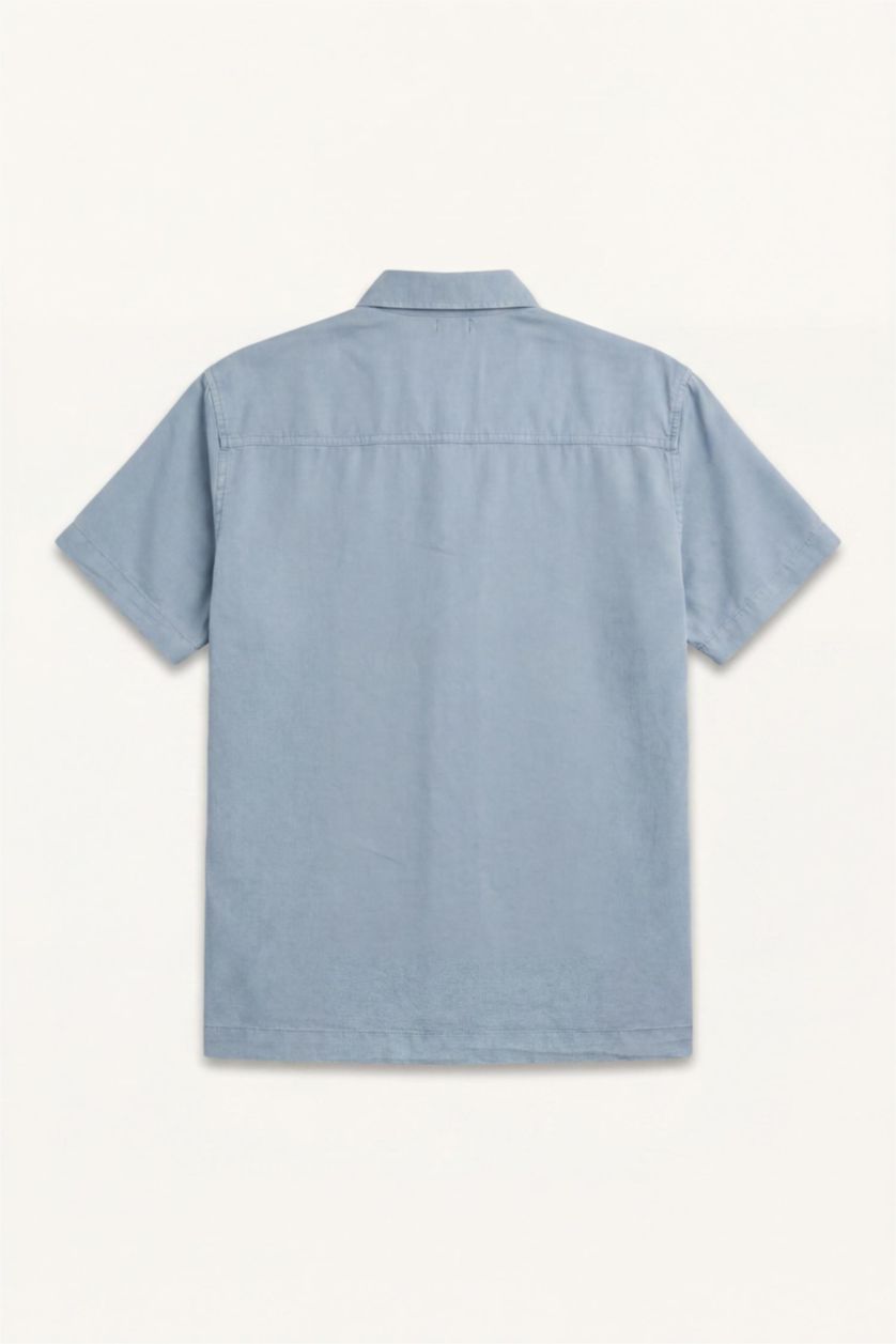 Erkek Mavi Regular Fit Kısa Kollu Tencel Gömlek