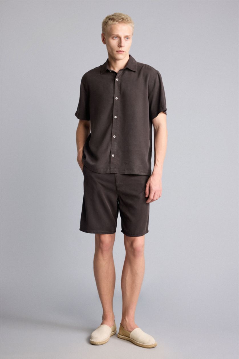Men Dark Brown Regular Fit Sensual Short Sleeve Shirt