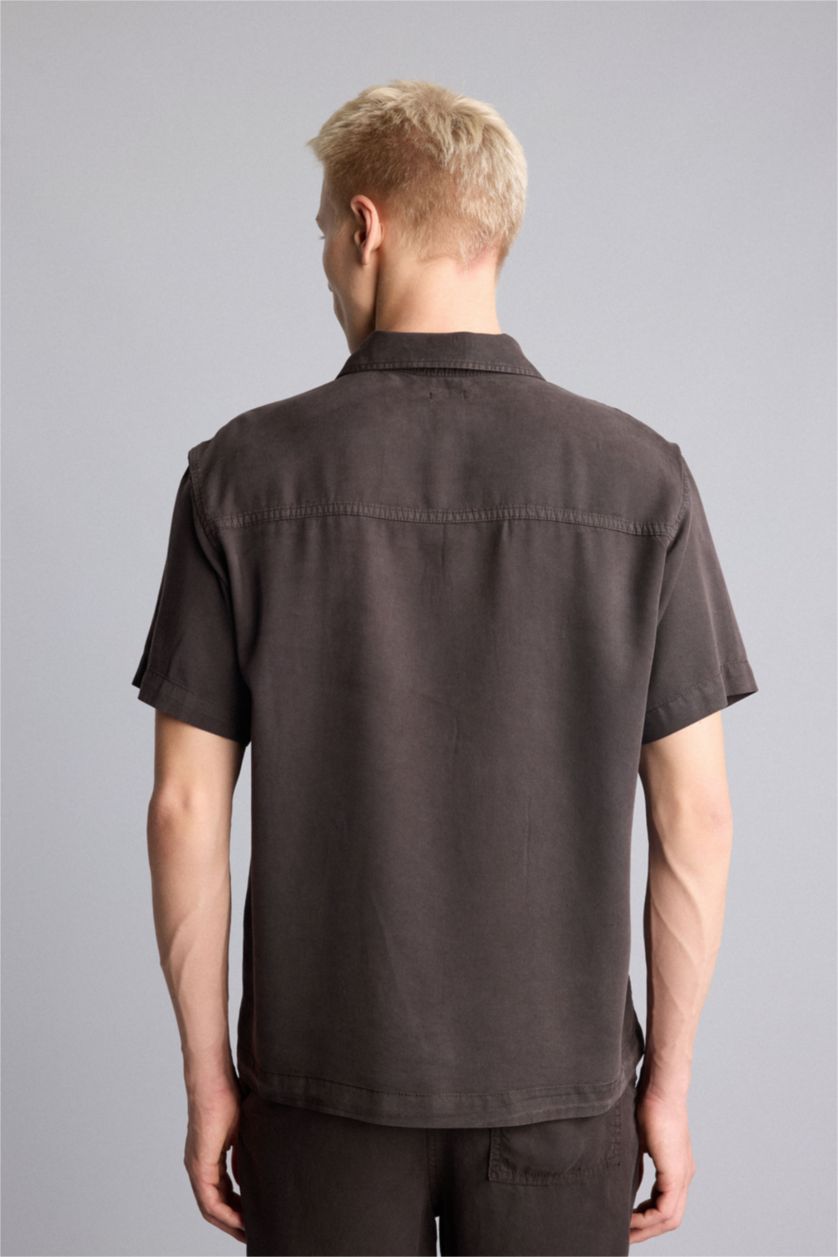 Men Dark Brown Regular Fit Sensual Short Sleeve Shirt