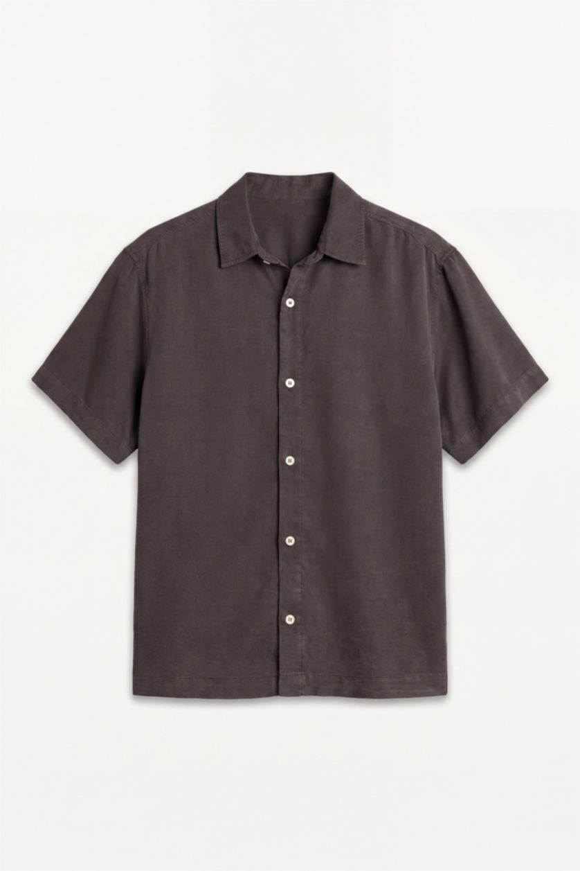 Men Dark Brown Regular Fit Sensual Short Sleeve Shirt