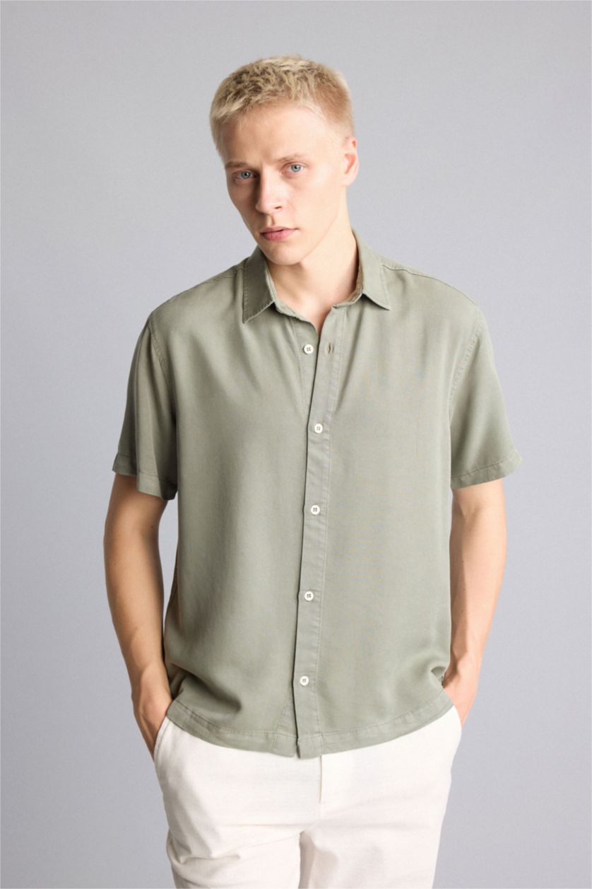 Men Light Khaki Regular Fit Sensual Short Sleeve Shirt