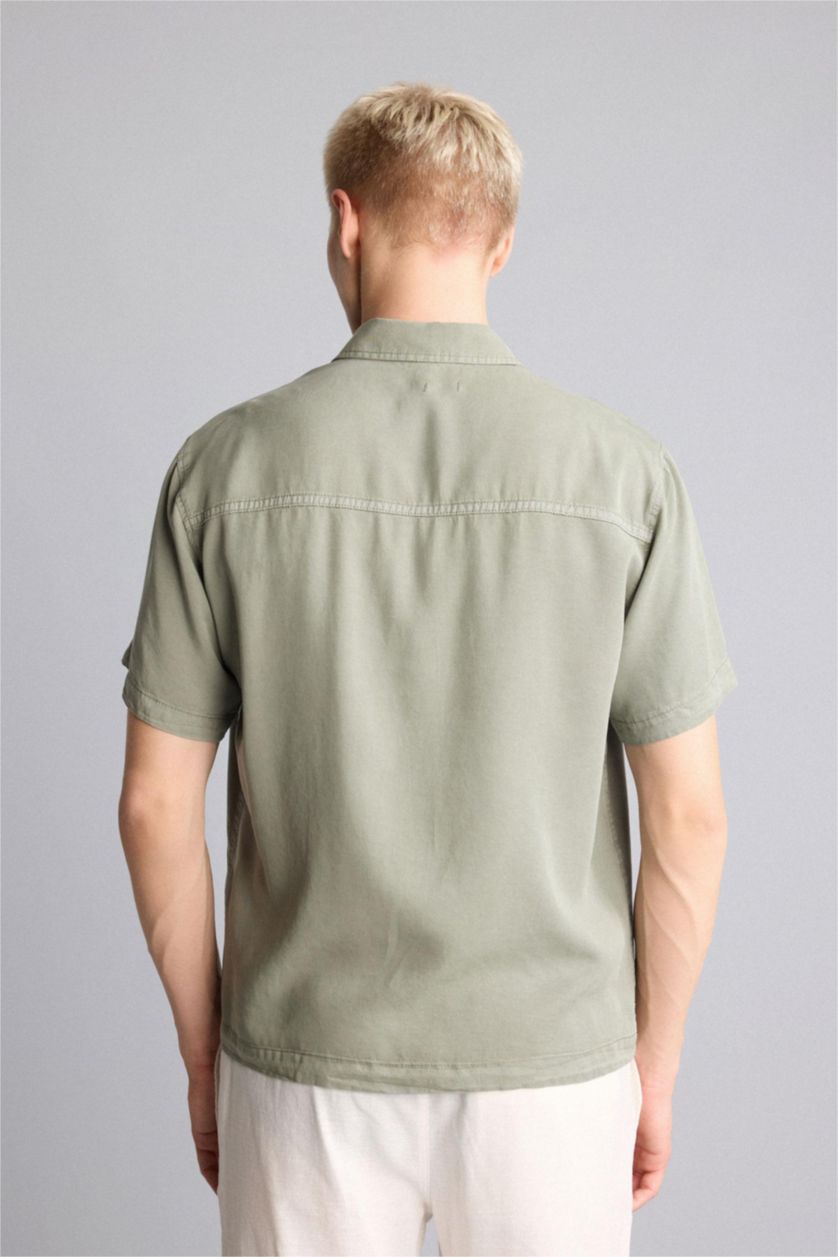 MAN Light Khaki Regular Fit Sensual Short Sleeve Shirt