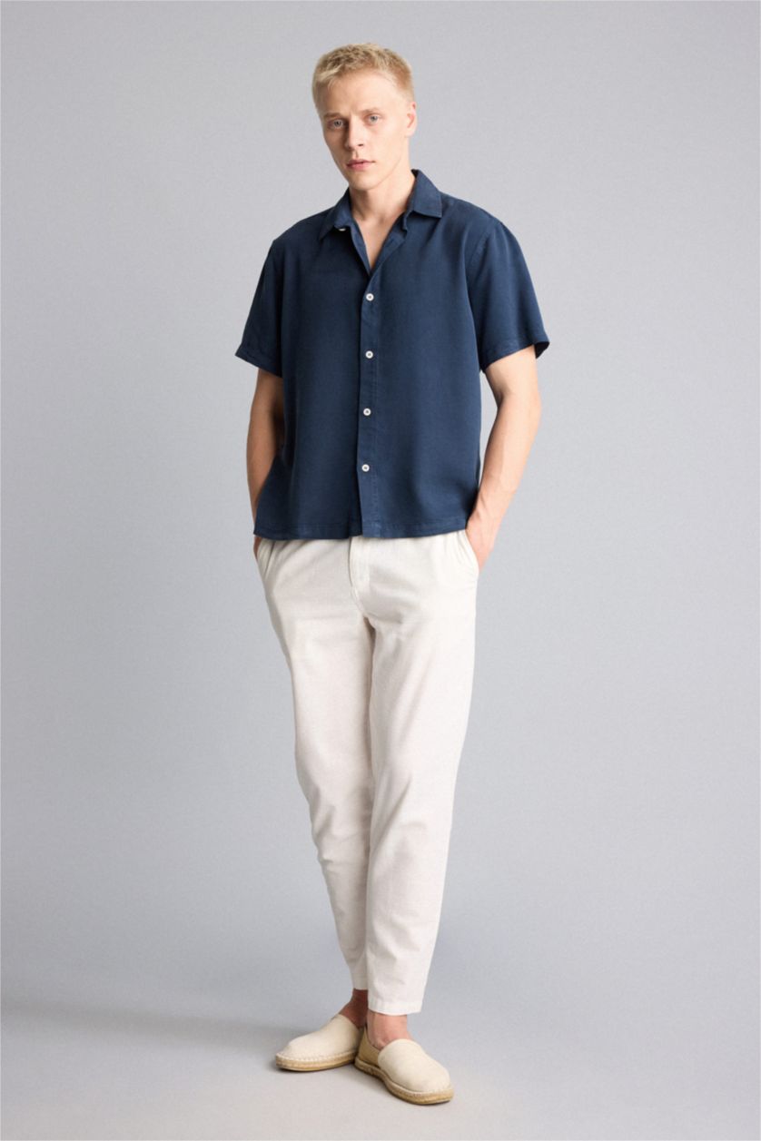 Men NAVY Regular Fit Sensual Short Sleeve Shirt