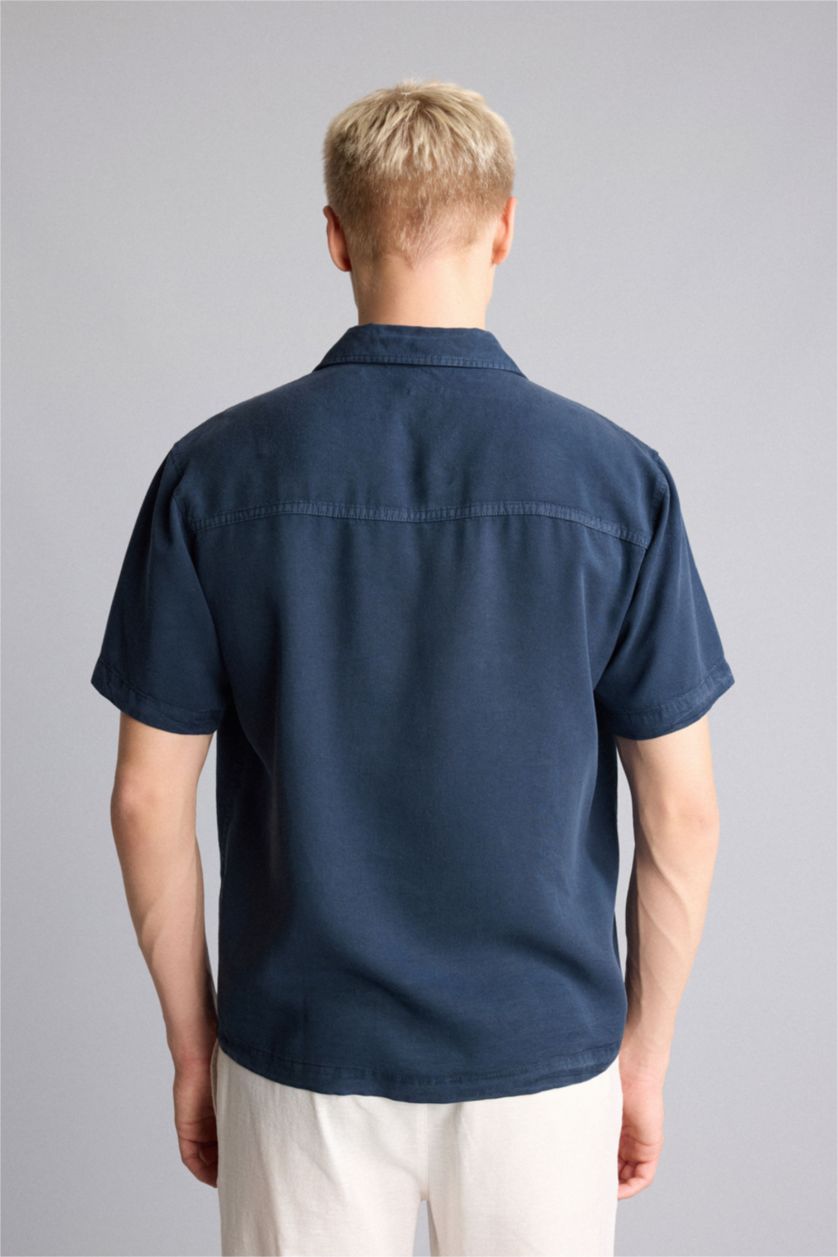 Men NAVY Regular Fit Sensual Short Sleeve Shirt