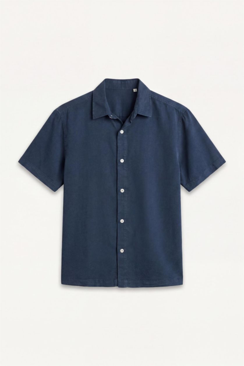 رجال كحلي Regular Fit Sensual Short Sleeve Shirt