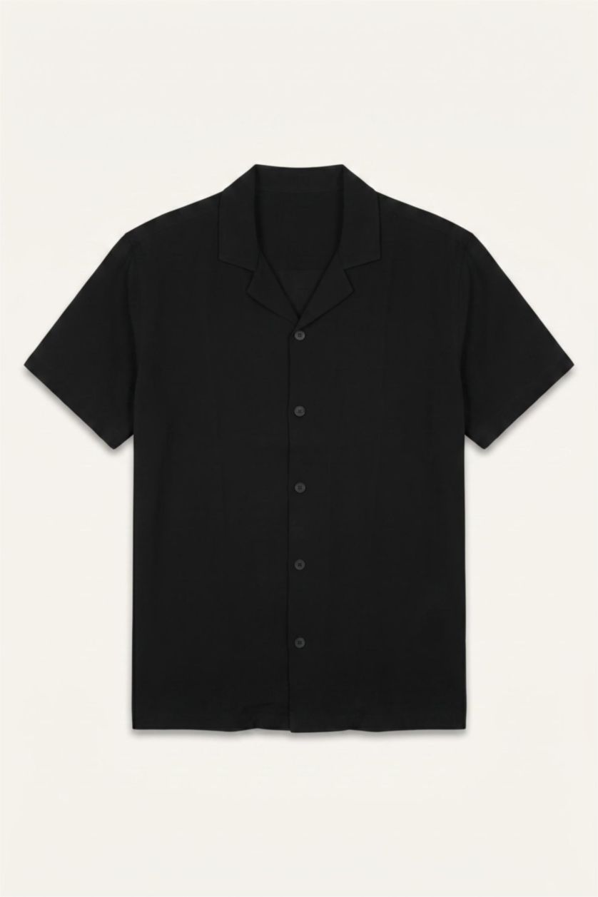 رجال أسود Regular Fit Apache Neck Short Sleeve Shirt