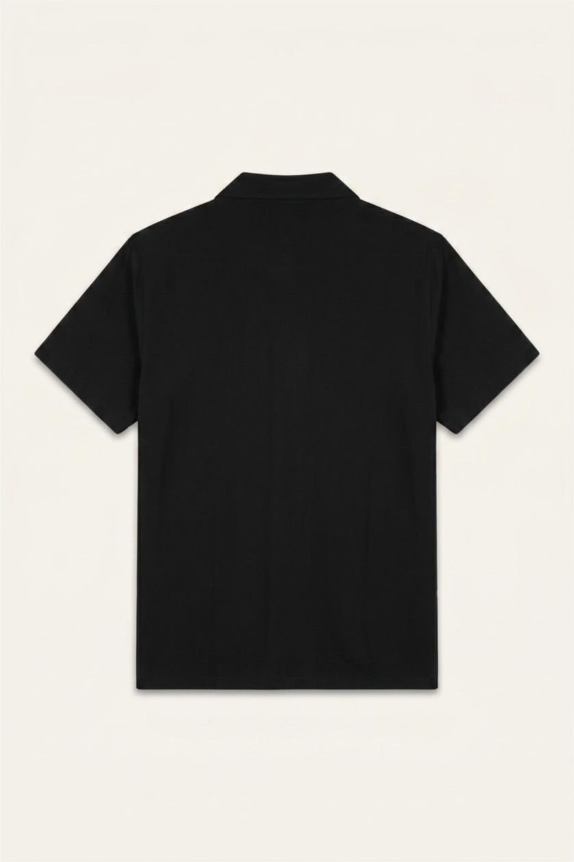 رجال أسود Regular Fit Apache Neck Short Sleeve Shirt