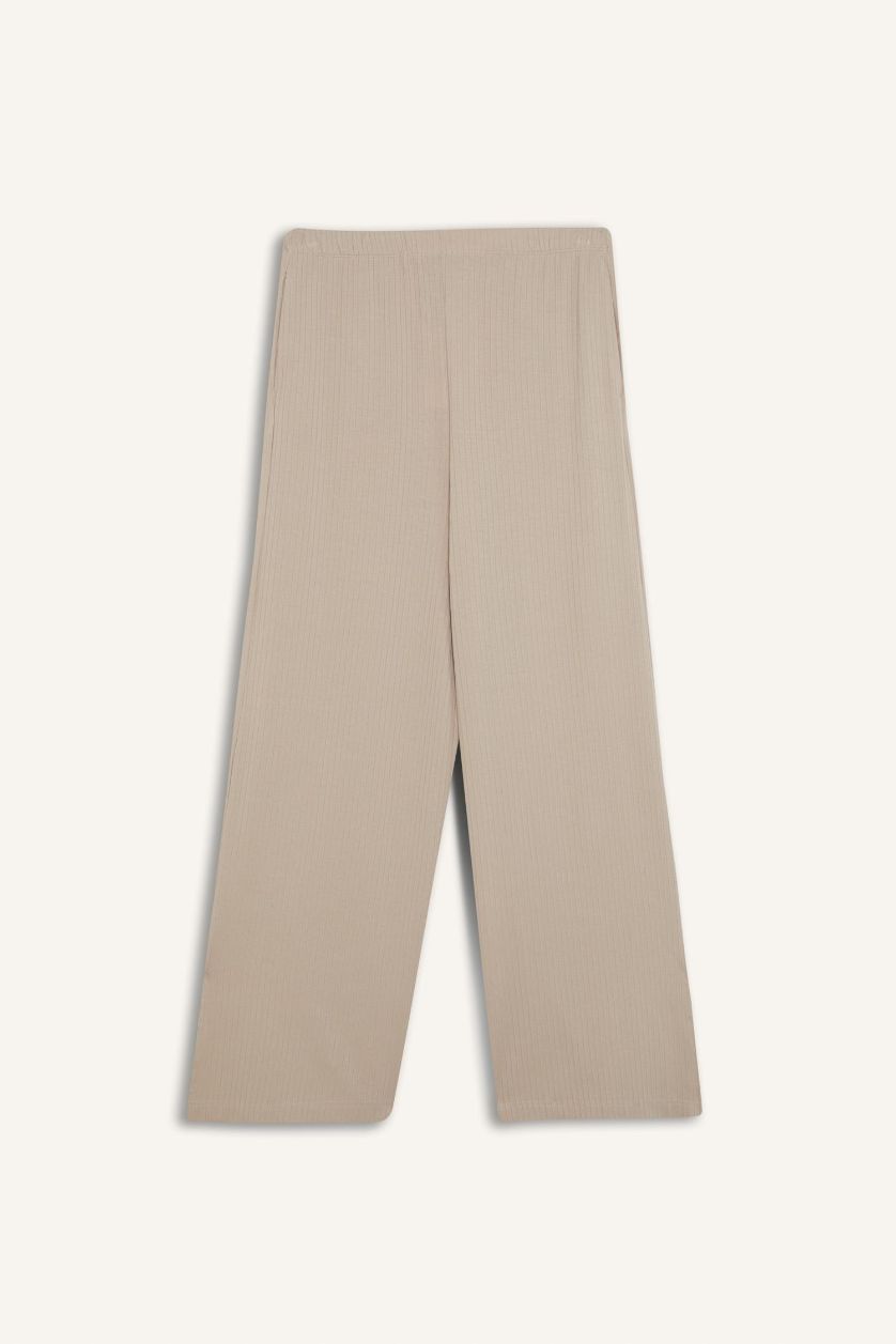 Kadın Taş Wide Leg Geniş Paça Cepli Yırtmaçlı İnce Sporcu Pantolon