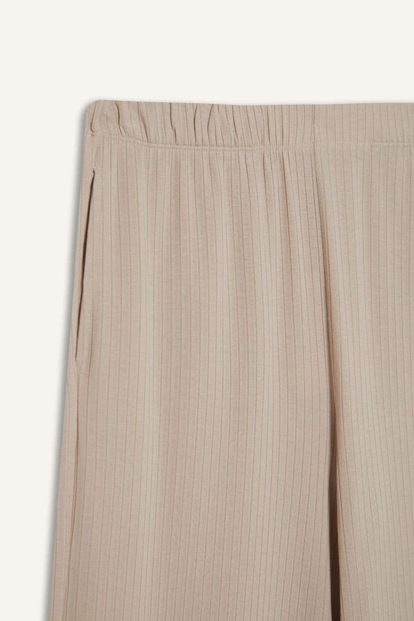 Kadın Taş Wide Leg Geniş Paça Cepli Yırtmaçlı İnce Sporcu Pantolon