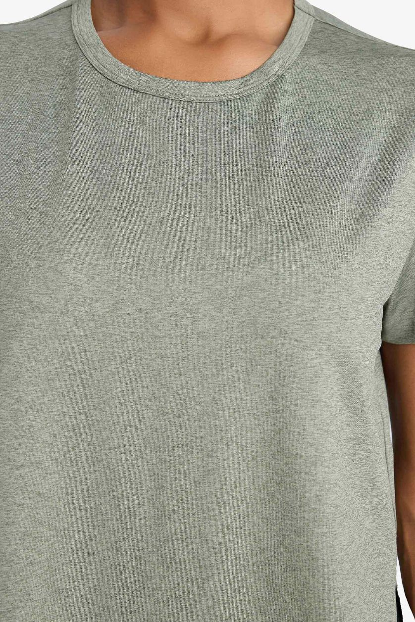 Kadın Haki Bisiklet Yaka Sporcu Kısa Kollu Tişört