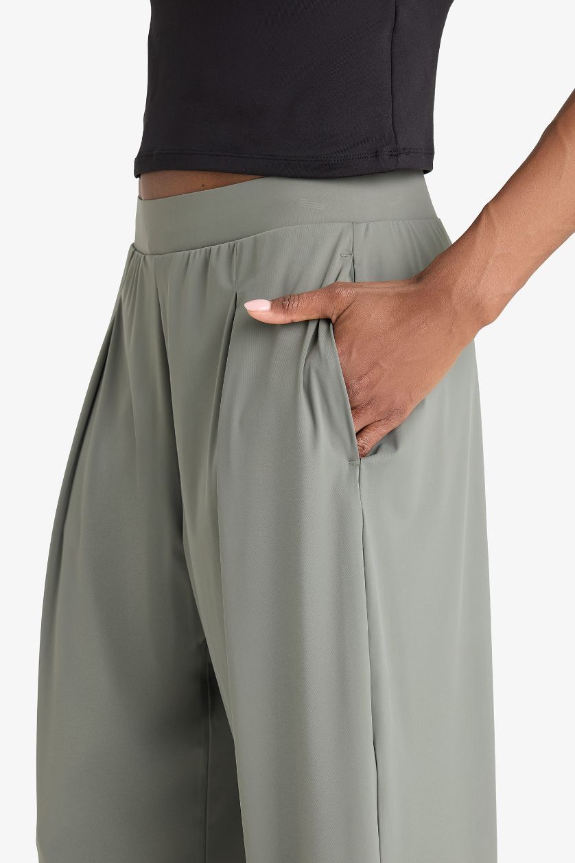 Woman Khaki Straight Fit Wide Leg Trousers