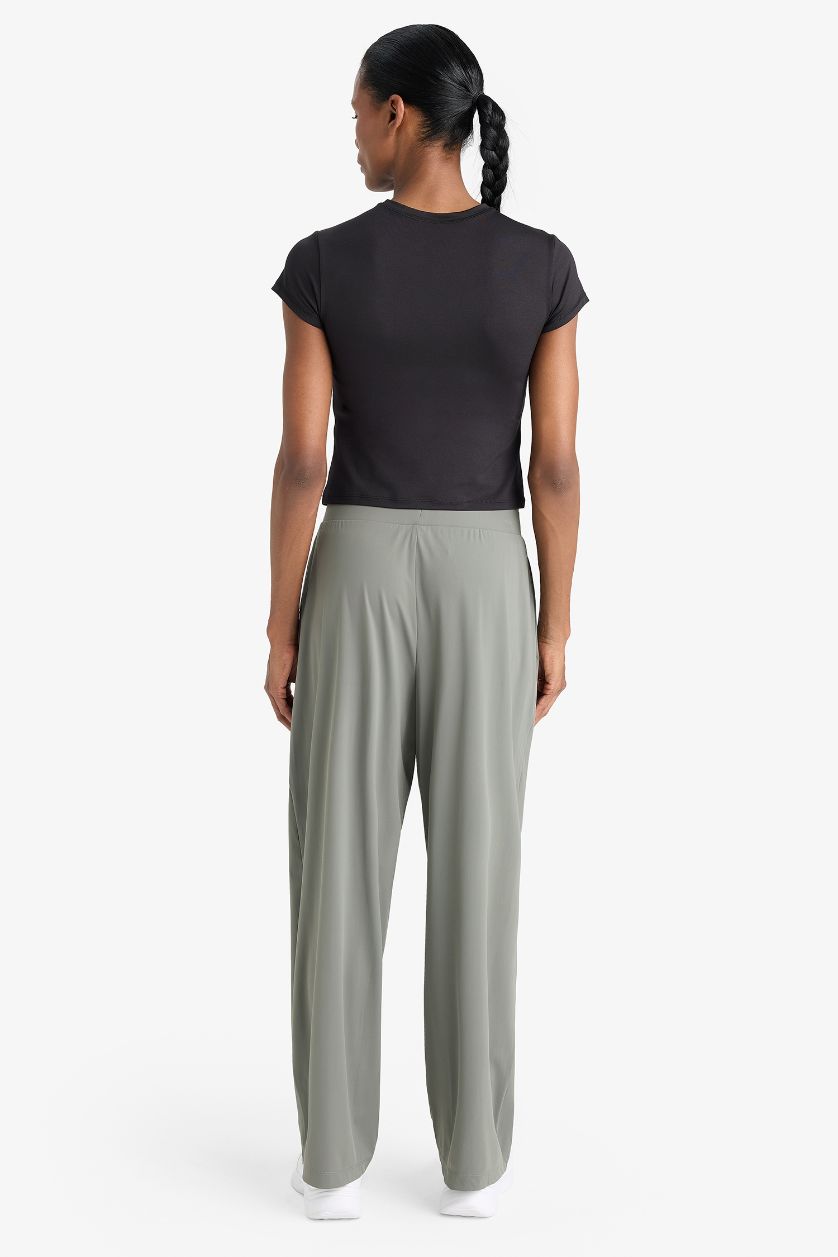 Woman Khaki Straight Fit Wide Leg Trousers