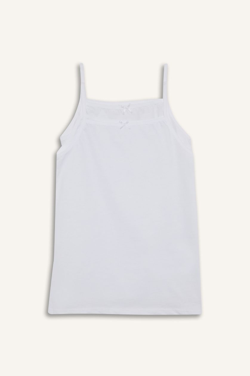 Kız Çocuk - Genç Kız Beyaz %100 Pamuklu 2'li Atlet Kız Çocuk