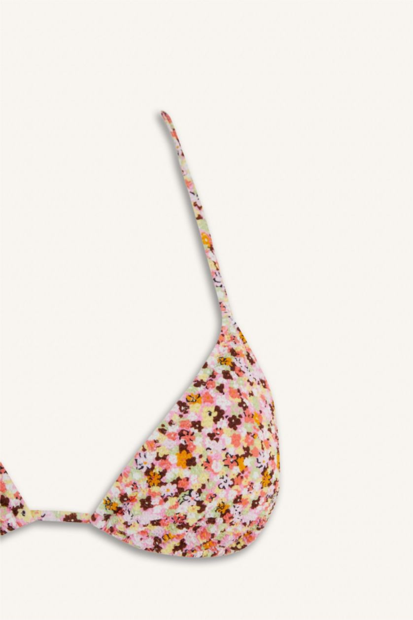 Woman Coral Fall in Love Regular Fit Floral Crepe Triangle Bikini Top