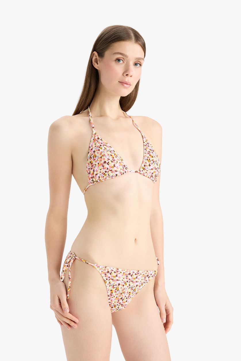 FEMME Rouge Bas de bikini froncé à lacets motif floral Coupe régulière