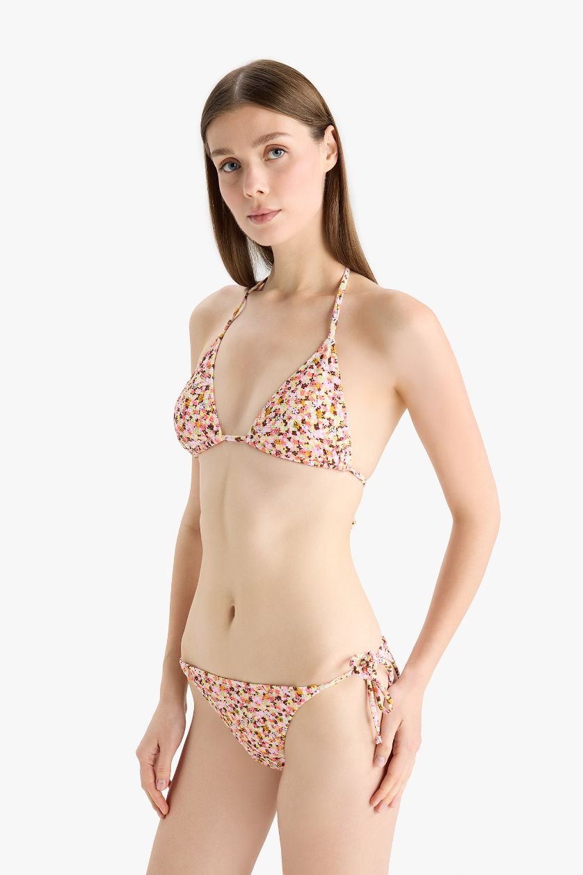 FEMME Rouge Bas de bikini froncé à lacets motif floral Coupe régulière
