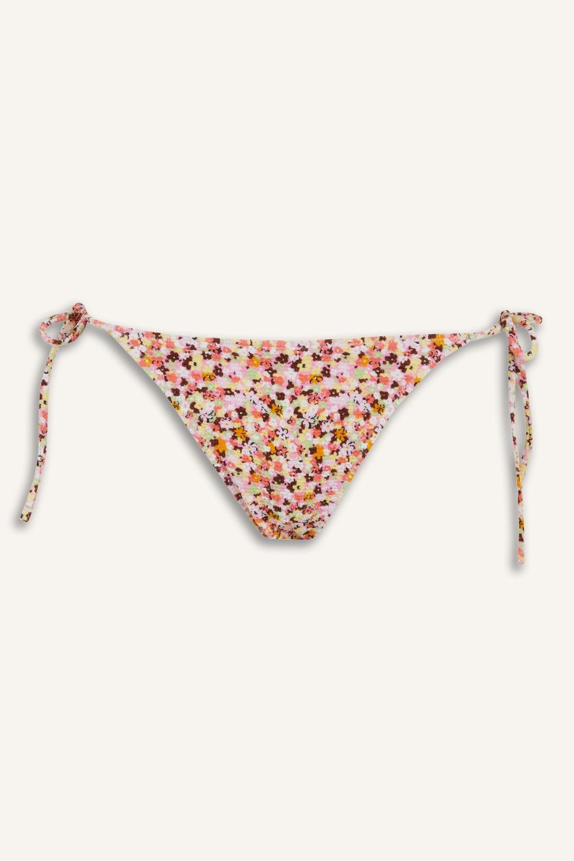 FEMME Rouge Bas de bikini froncé à lacets motif floral Coupe régulière