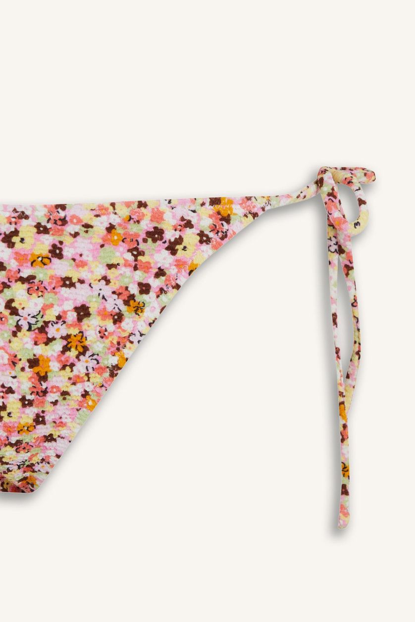 FEMME Rouge Bas de bikini froncé à lacets motif floral Coupe régulière