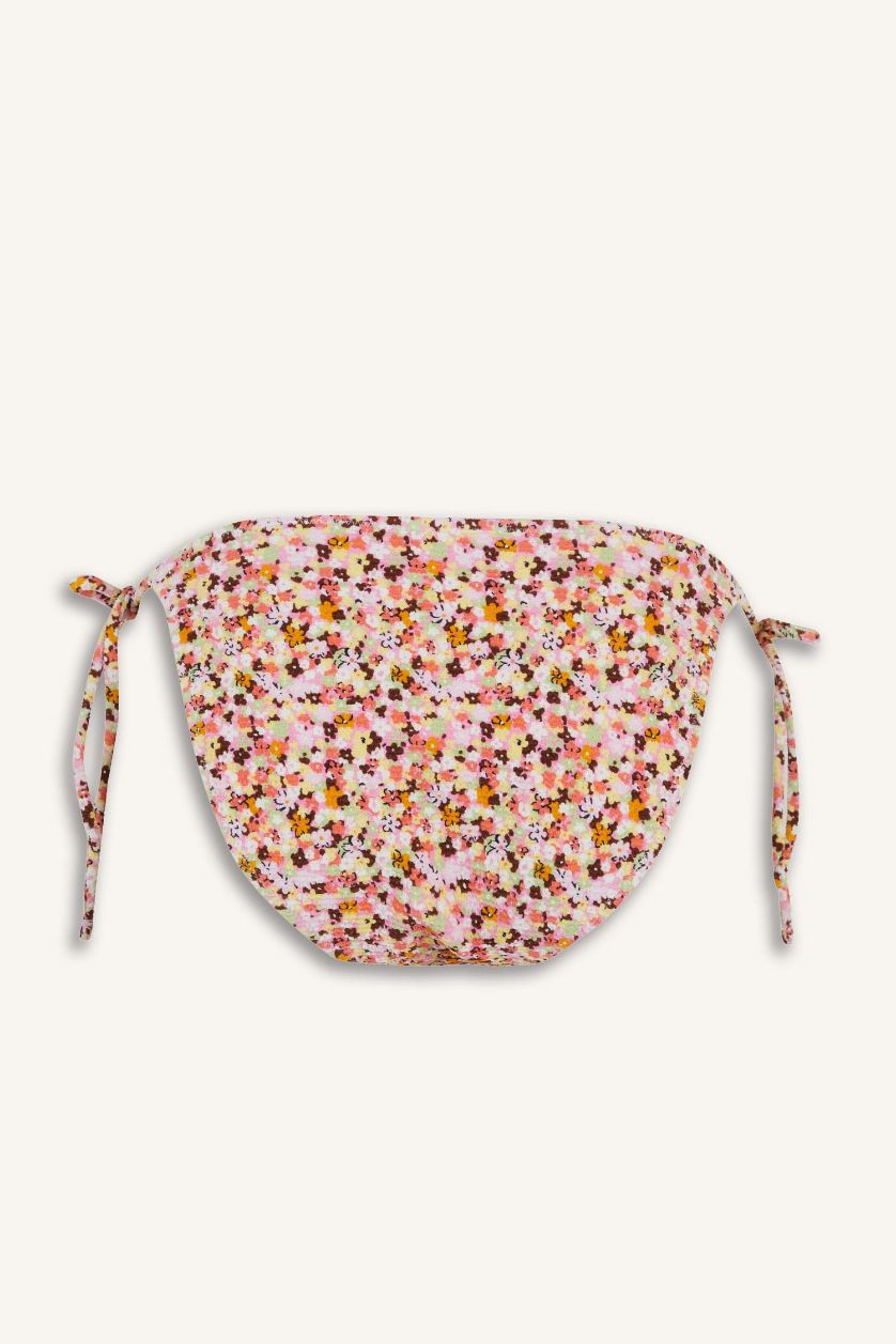 FEMME Rouge Bas de bikini froncé à lacets motif floral Coupe régulière