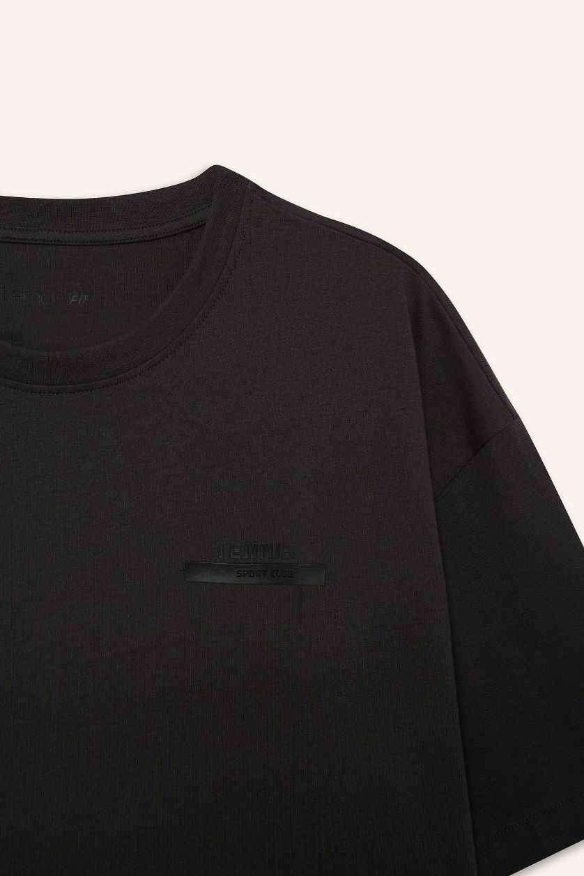 Erkek Antrasit Oversize Geniş Kalıp Bisiklet Yaka Baskılı Sporcu Kısa Kollu Tişört