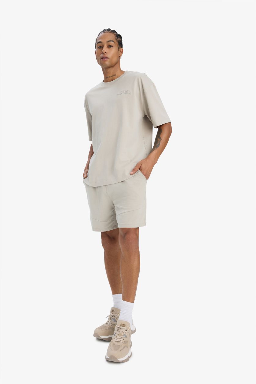 Erkek Kum Standart Fit Sporcu Beli Bağcıklı Cepli Şort