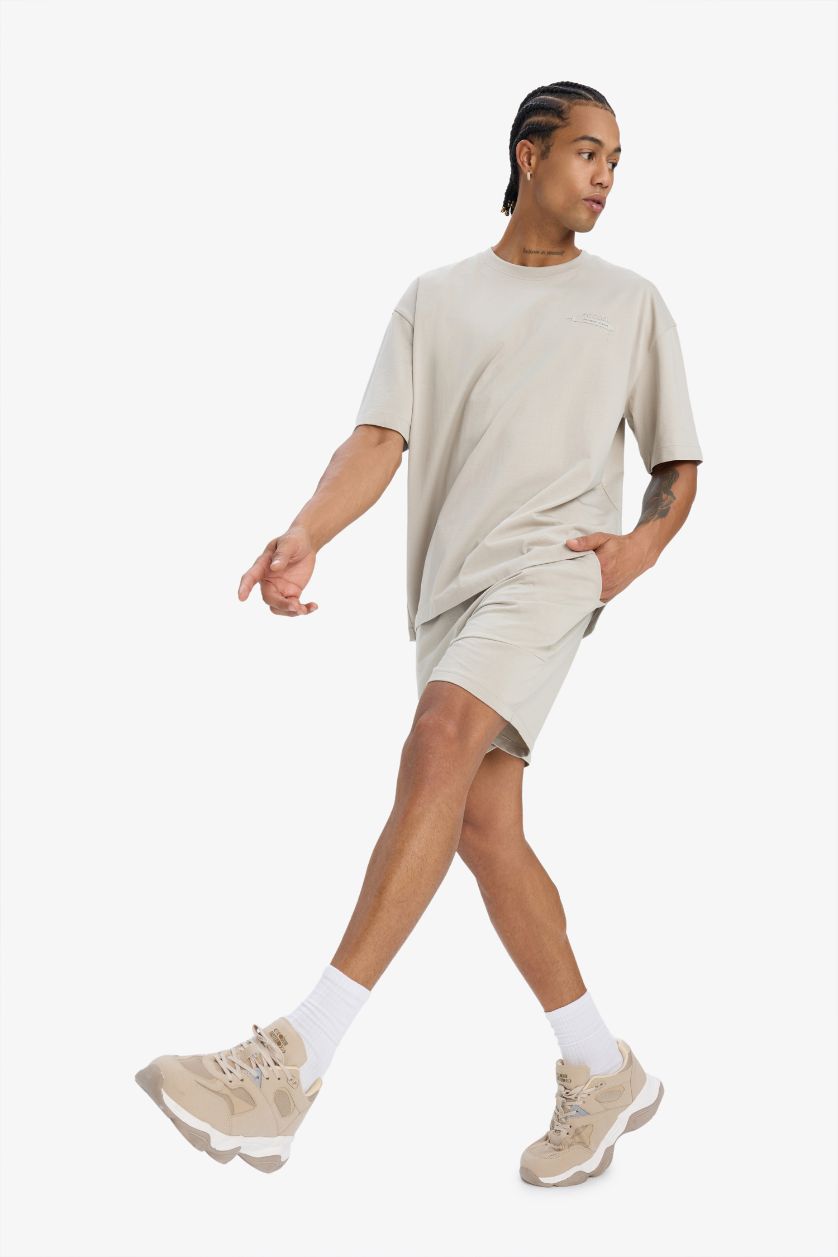 Erkek Kum Standart Fit Sporcu Beli Bağcıklı Cepli Şort