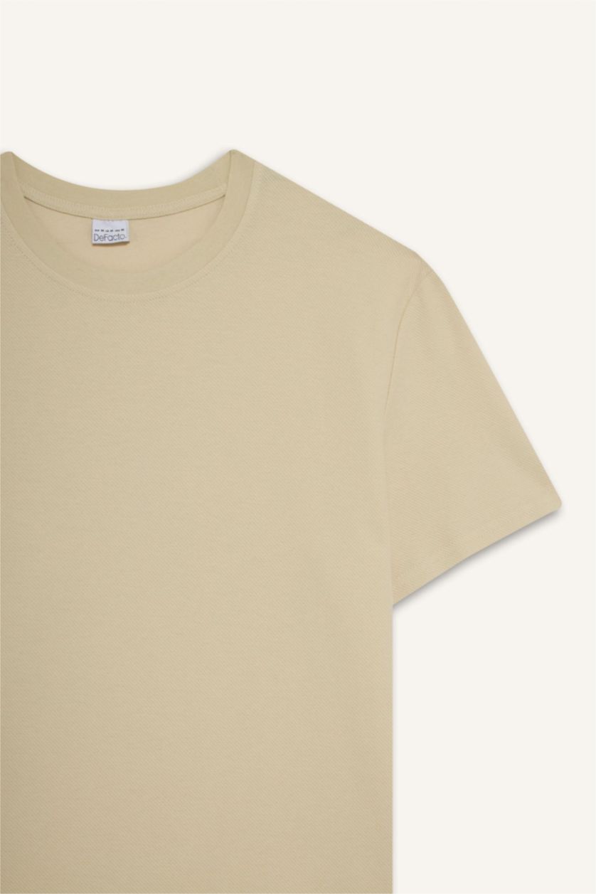 رجالي اللون الحجري تيشيرت قطن قصة عادية برقبة مستديرة