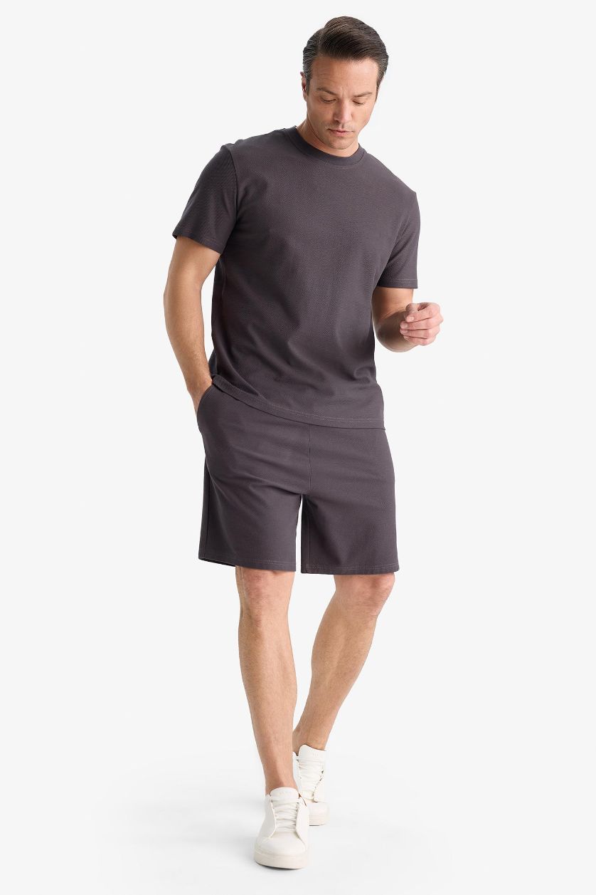 Erkek Antrasit %100 Pamuk Relax Fit Twill Dokulu Cepli Şort