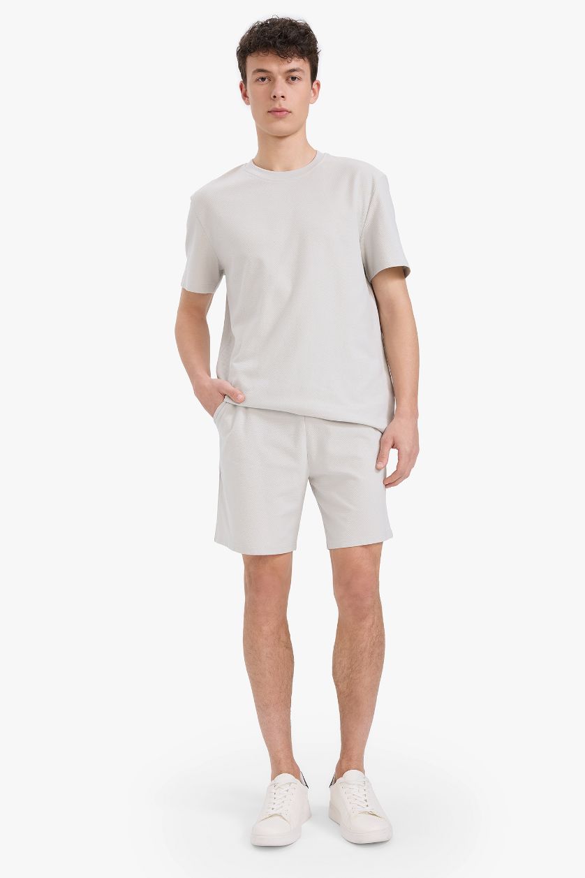 Erkek Taş %100 Pamuk Relax Fit Twill Dokulu Cepli Şort