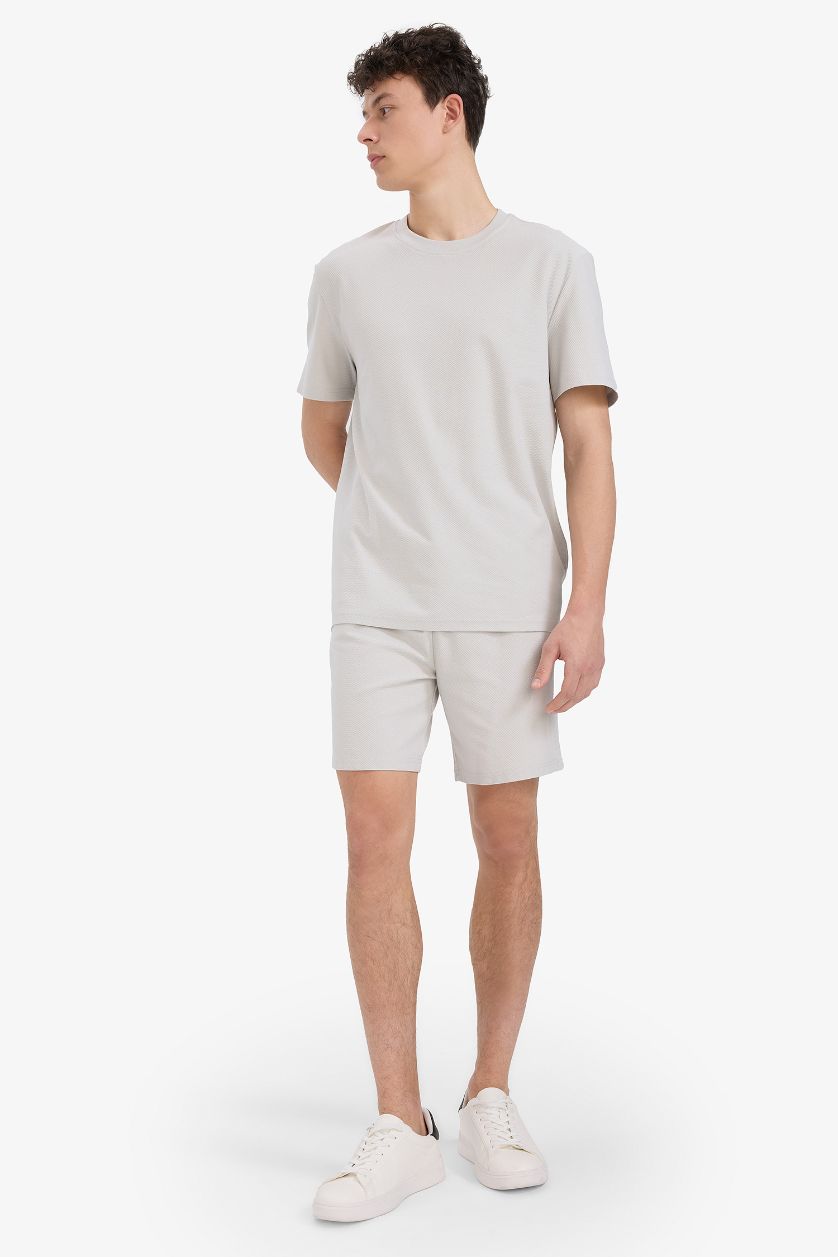 Erkek Taş %100 Pamuk Relax Fit Twill Dokulu Cepli Şort