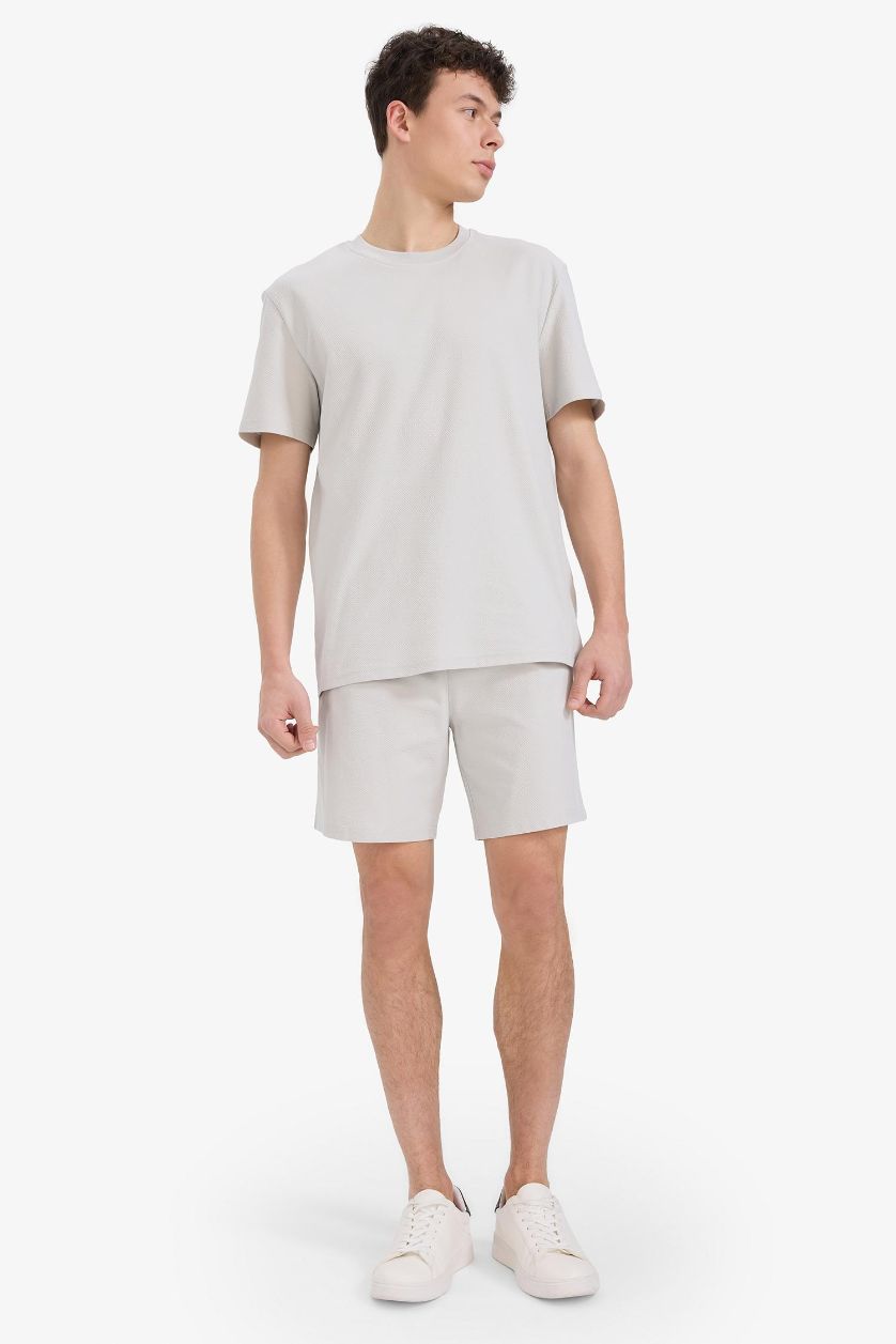 Erkek Taş %100 Pamuk Relax Fit Twill Dokulu Cepli Şort