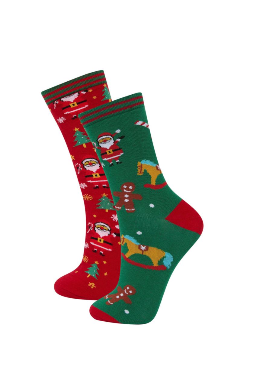 Kadın Karma Kadın Yılbaşı Temalı 2'li Pamuklu Uzun Çorap