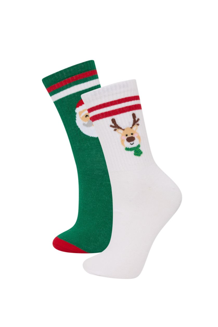 Kadın Karma Kadın Yılbaşı Temalı 2'li Pamuklu Uzun Çorap
