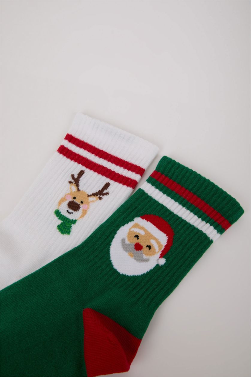 Kadın Karma Kadın Yılbaşı Temalı 2'li Pamuklu Uzun Çorap
