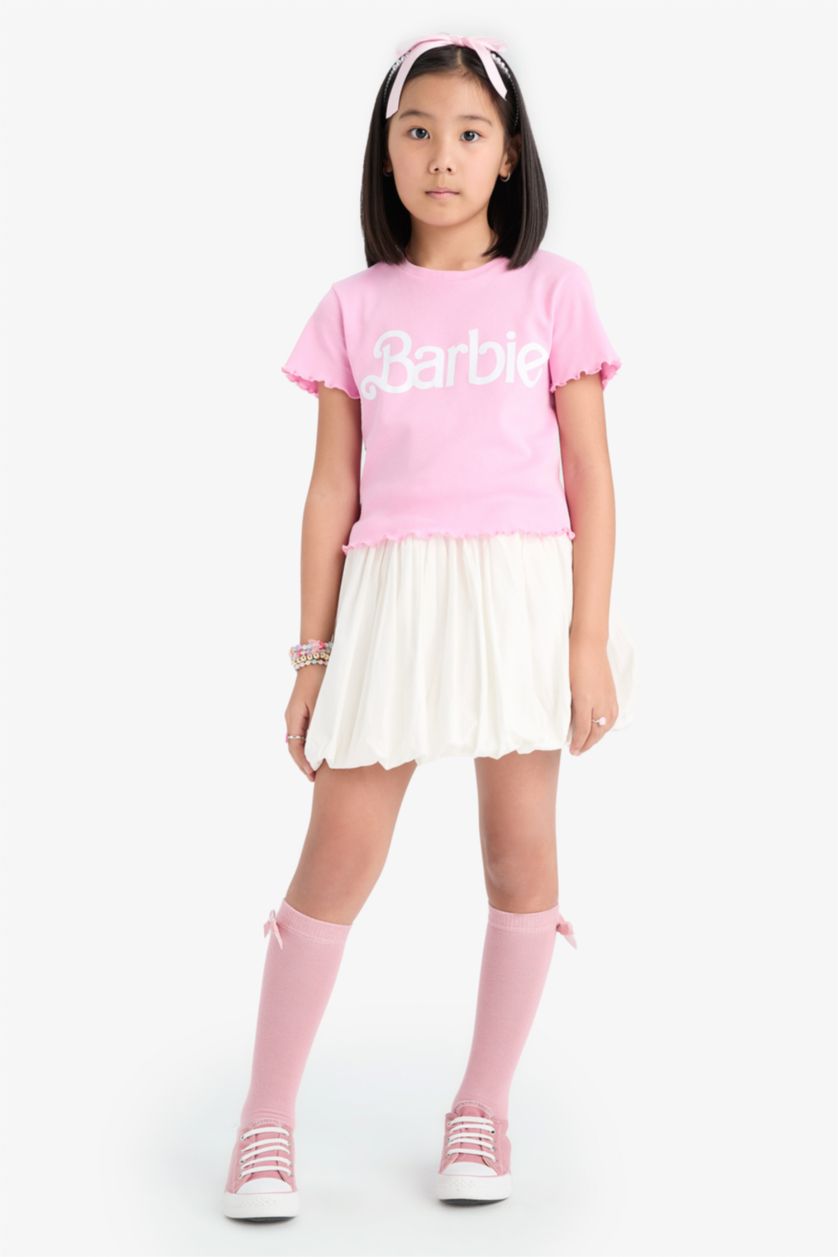 FILLES Rose Clair T-shirt à motif Barbie à col rond et manches courtes pour fille